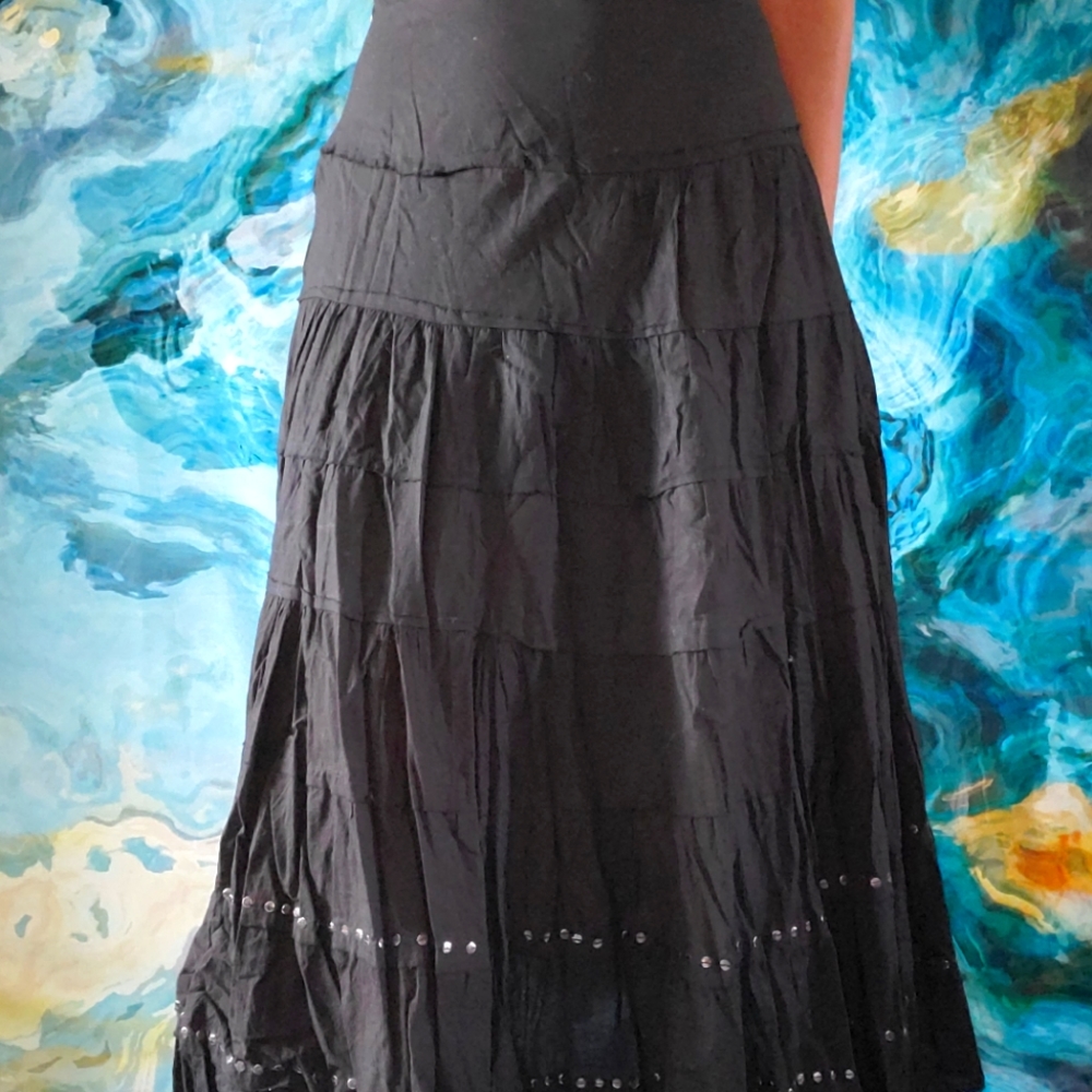 Long black mexican style ruffle skirt